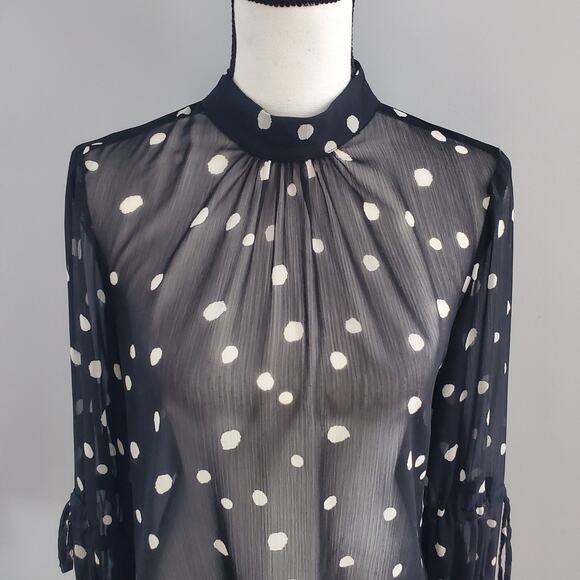 Tops Black & White Polka Dot Sheer Mock Turtleneck Top 4 - Picture 3 of 10